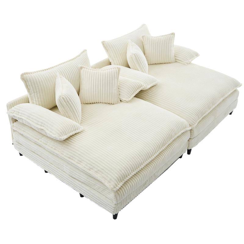 Ergonomic Oversized Chaise Longue Chair, Corduroy Deep Seat Sofa chair with 2 Pillows and Armrests,Four gears can be adjusted,