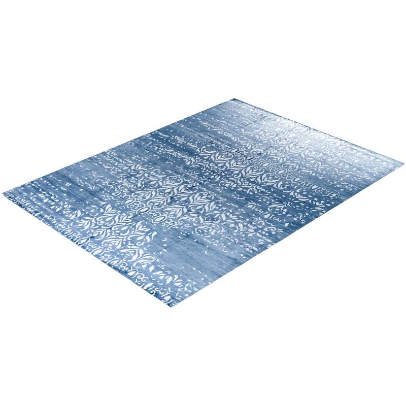 Modern One-of-a-Kind Hand-Knotted Area Rug - Gray, 9' 0" x 12' 1" - 9' 0" x 12' 1"