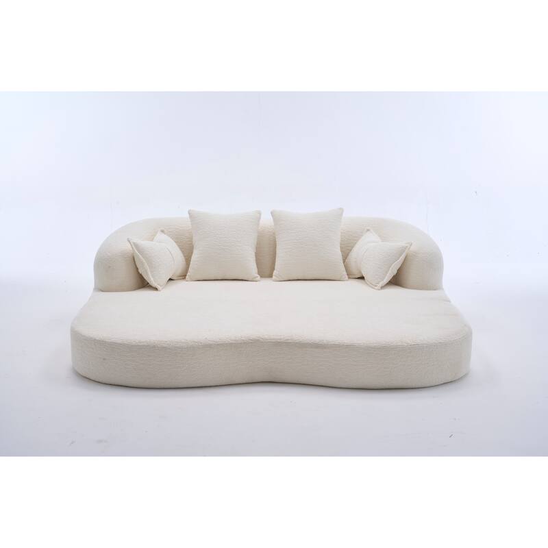 Modern 2-in-1 2-Seater Sofa Foldable Sofa Bed with 4 Pillows, Woodgrain Chenille Fabric, for Living Room