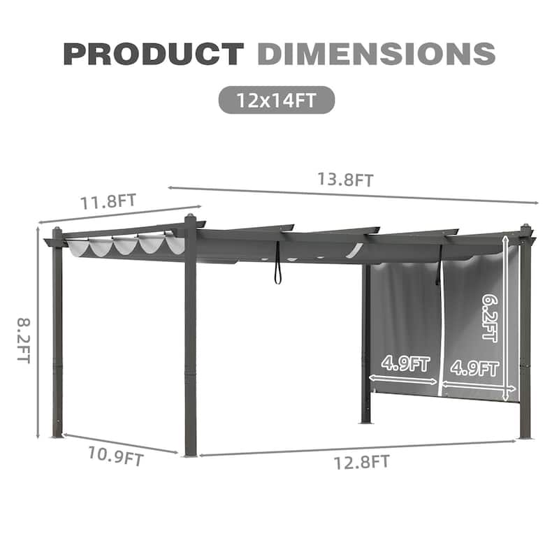 Aoodor Outdoor Pergola with Aluminum Frame & Retractable Canopy