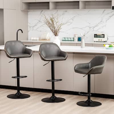 Glitzhome Set of 3 Mid-Century Modern Adjustable Swivel Bar Stools - Set of 3