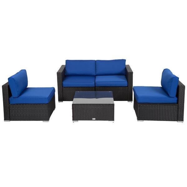 Shop Kinbor 5 Piece Outdoor Sectional Sofa Patio Furniture Outdoor Conversation Set With Cushions All Weather Rattan Wicker Sofa On Sale Overstock 28751669 Navy Blue Black