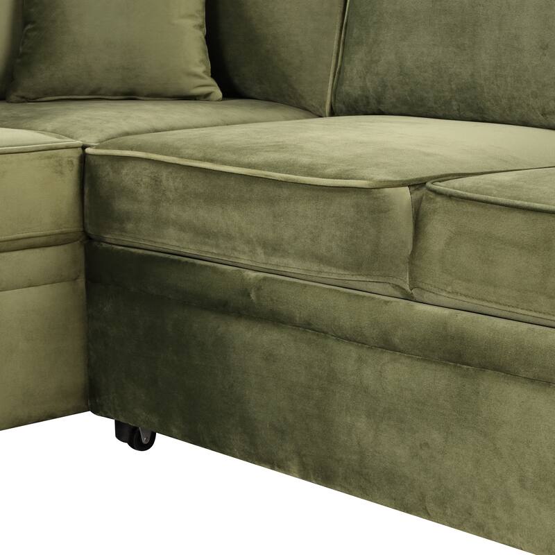 84.75" Velvet Convertible L-Shaped Sleeper Sofa with Storage Ottoman