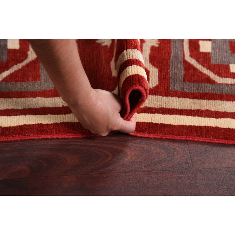 Geometric Oriental Gabbeh Kashkoli Area Rug Hand-knotted Wool Carpet - 5'4" x 7'8"