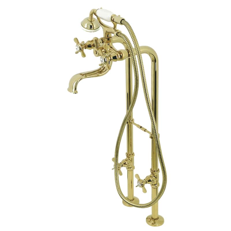 Essex Freestanding Clawfoot Tub Faucet Package with Supply Line in Matte Black - Polished Brass