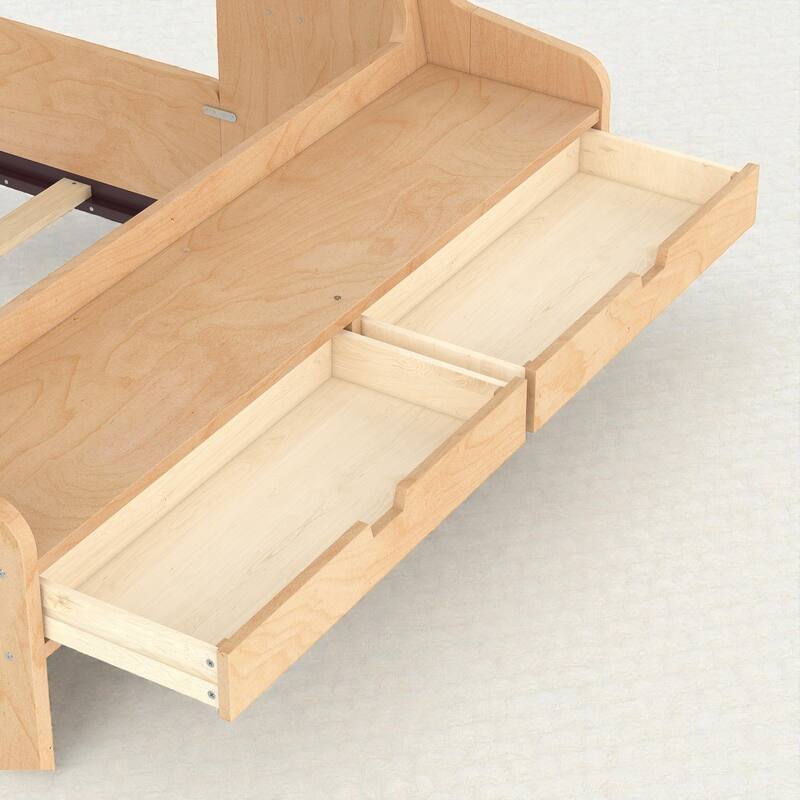 Kids Car Floor Bed with Storage Drawers and Desk, Car-Shaped Wood Floor Bed with Window, Twin Full Sizes