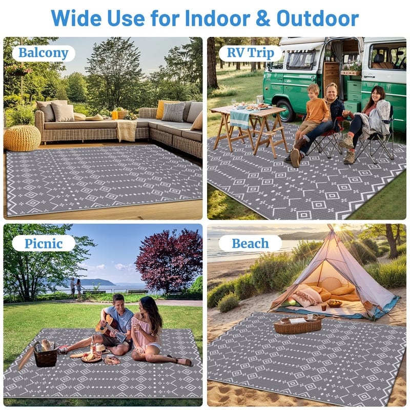 8' x 10' Reversible Outdoor Rug – Waterproof Plastic Straw Mat