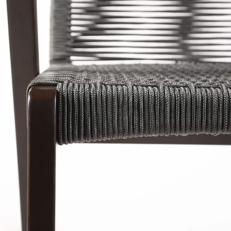 Nabila Gray Rope and Dark Eucalyptus Wood Outdoor Counter Height Bar Chair