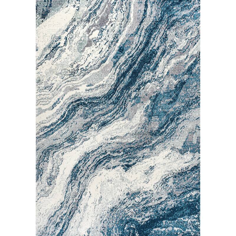 JONATHAN Y Eleni Contemporary Glam Abstract Marble Area Rug - 5 X 8 - Navy/Cream