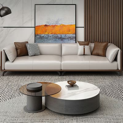 Faux Leather Pillow Top Arm Sofa with Reversible Cushions - three seat
