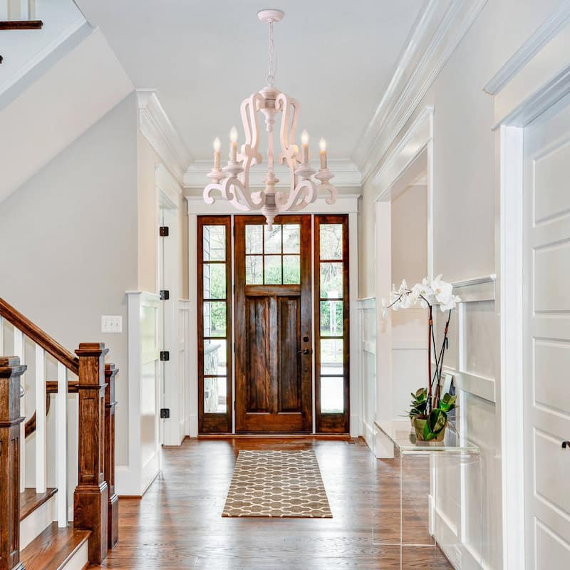 Cusp Barn Farmhouse Antique 5-Light Wood Candle Chandelier Empire Shabby Ceiling Light for Dining Room Entryway