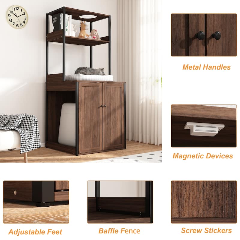 Modern Multipurpose Cat Litter Box Furniture Cabinet,2 Wood Frame.