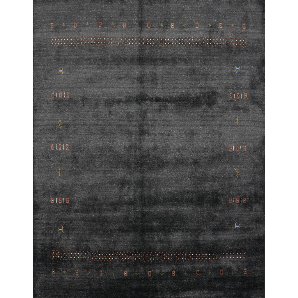 Hand Knotted Oriental 100% Wool Carpet Tribal Animal Pictorial Greys & Charcoal Gabbeh Area Rug - 8' 0'' X 7' 11''