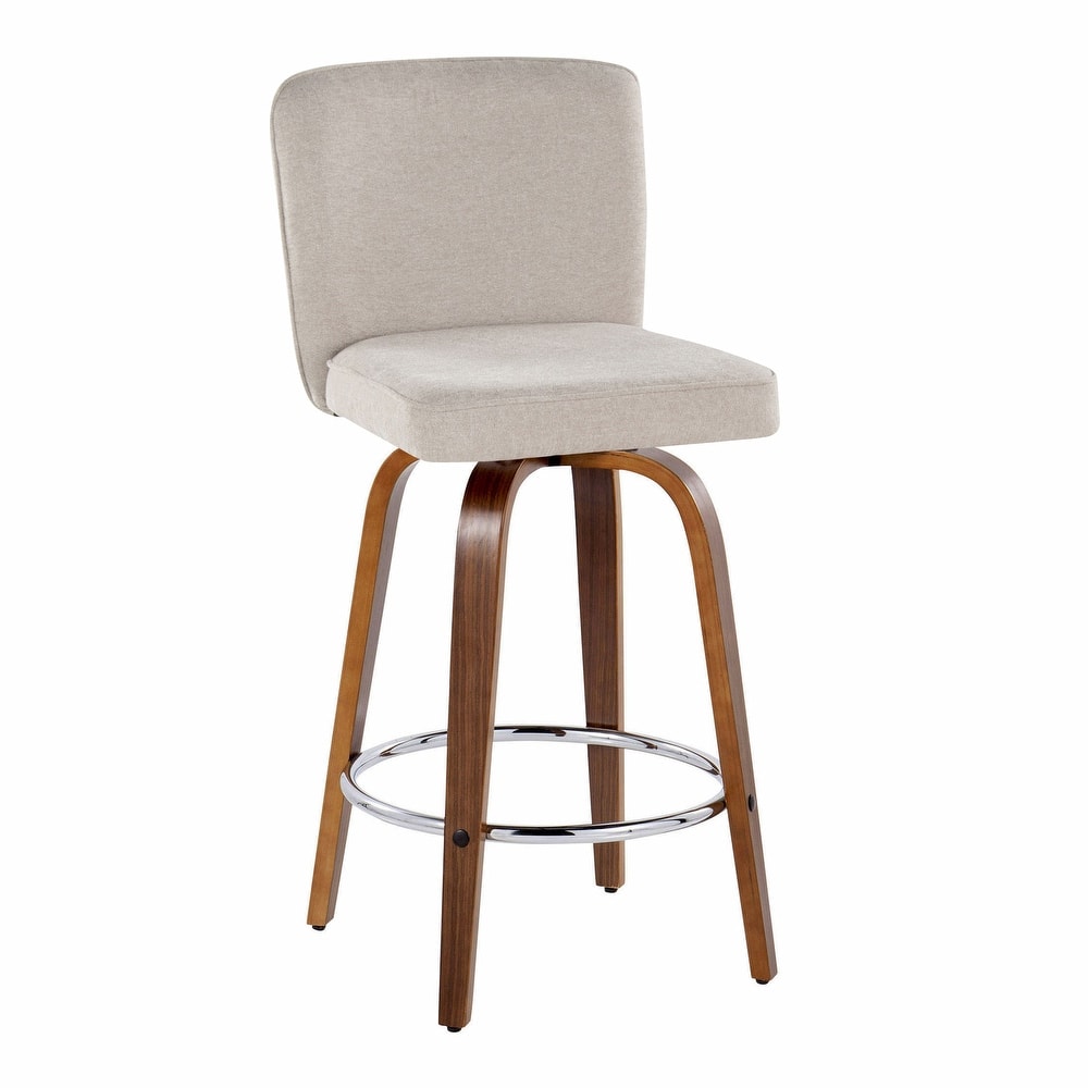 Porch & Den Holden 26" Fixed-Height Upholstered Counter Stool with Bent Wood Legs & Round Footrest (Set of 2)