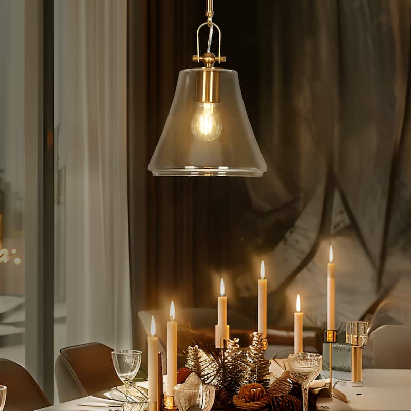 Modern Chic 1-light Large Pendant Gold Brass Finish Kitchen Island Light with Clear Glass Shade for Dining Room - 9 " × 11.8 "
