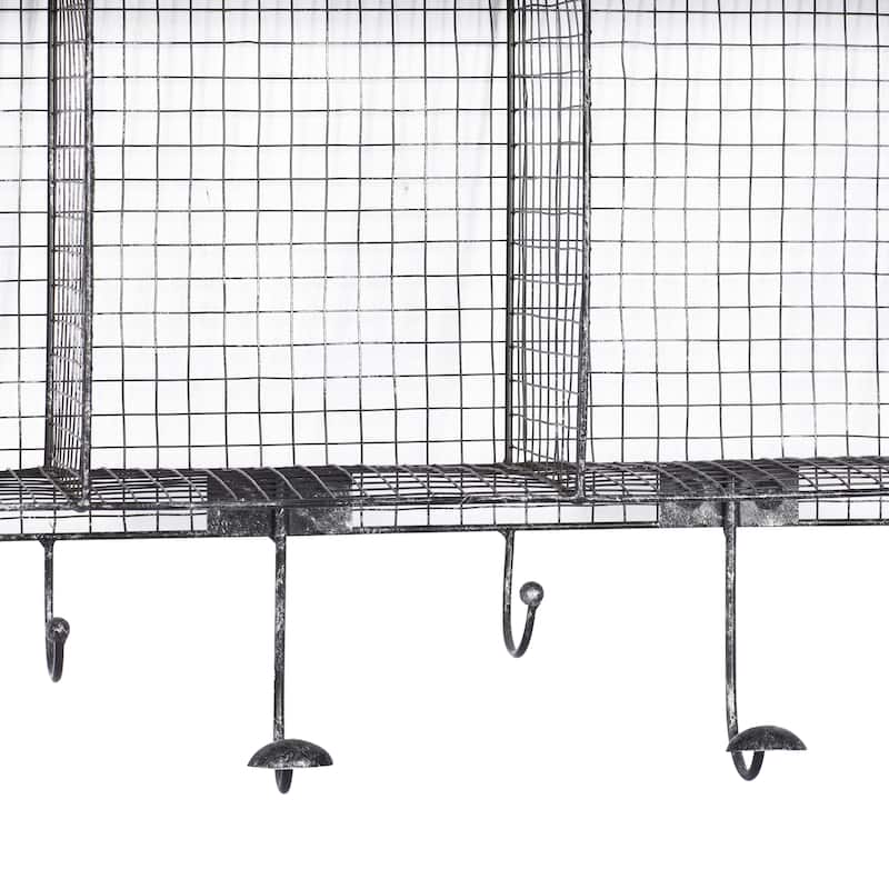 Metal 4 Cubbies and 1 Shelf Wall Hook with 7 Hangers - Black - Roche River Decor - 6"W x 32"L x 14"H