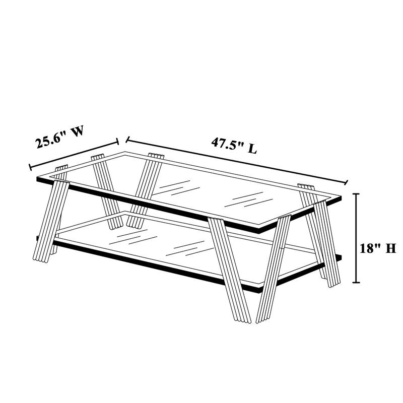 Modern Stainless Steel Coffee Table 2 Tier Tempered Glass Coffee Table with Storage Space, for Living Room, Silver