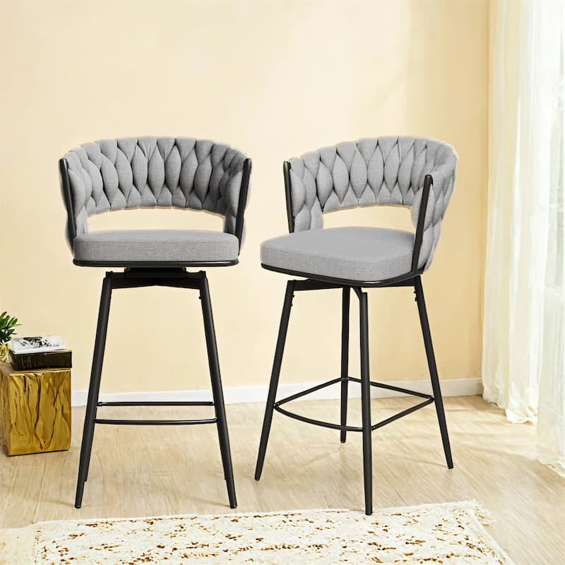 360°Swivel Bar Chairs Set of 2, Equipped with Soft Cushioned Backrest Counter Stool, Metal Leg.