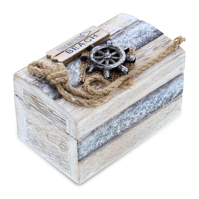 CoTa Global Silver Sea Wooden Jewelry Box with Anchor and Starfish - 4.4″Lx2.8″Wx2.8″H