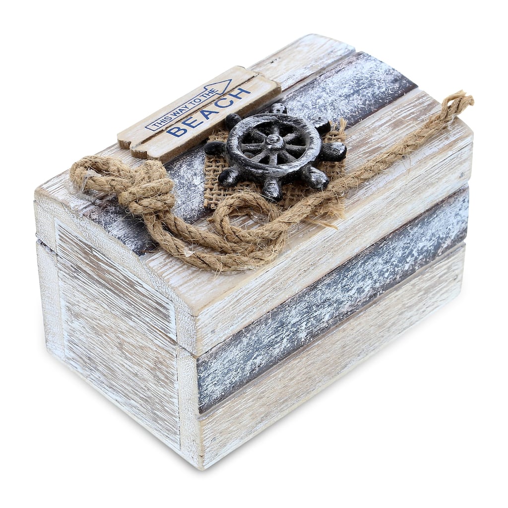 CoTa Global Silver Sea Wooden Jewelry Box with Anchor and Starfish - 4.4″Lx2.8″Wx2.8″H