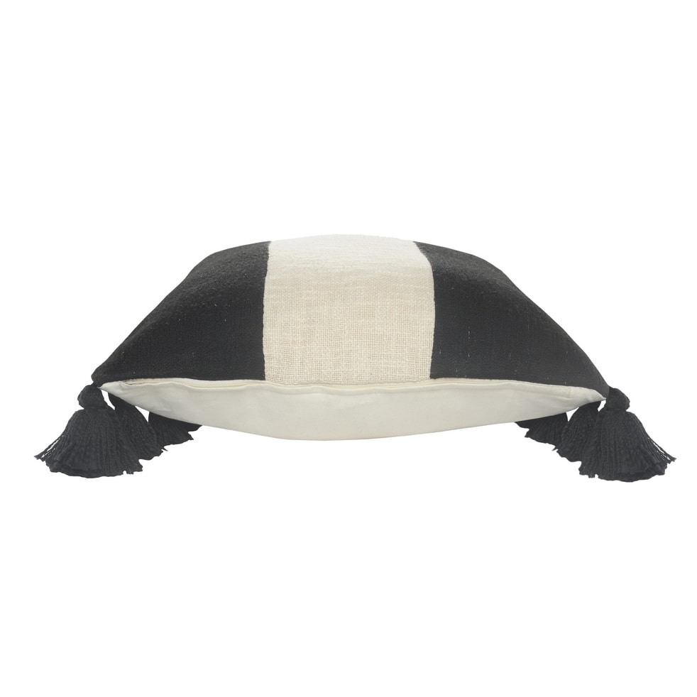 HomeRoots 20" X 20" Black And Ivory 100% Cotton Striped Zippered Pillow