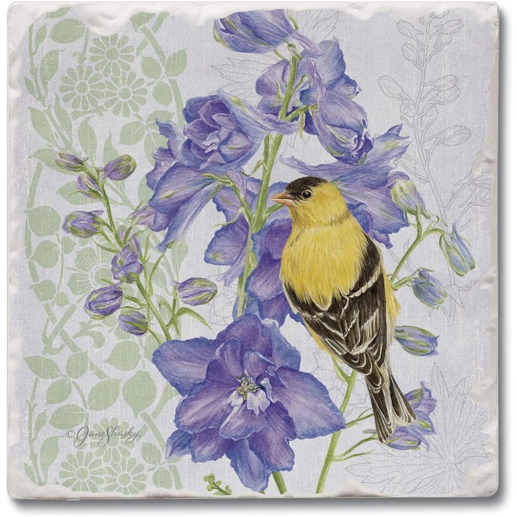 Absorbent Stone Beverage Coasters - Set of 4 - Delphinium Birdhouse - Multi-147