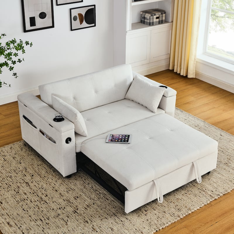 54" Pull-Out Sleeper Sofa Bed Double Seat Recliner Sofa Bed