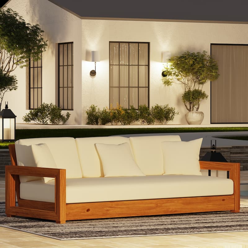 SAFAVIEH Couture Montford Brazilian Teak 3-Seat Bench - 77"W x 36"D x 27"H