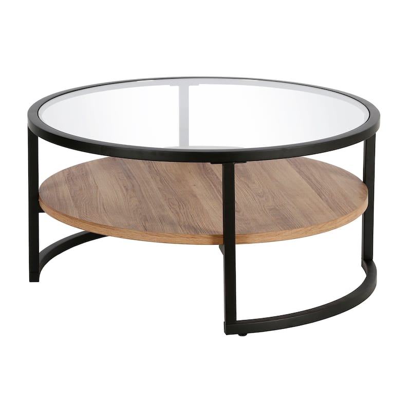 Carbon Loft Mornie Coffee Table in Blackened Bronze with Oak Shelf