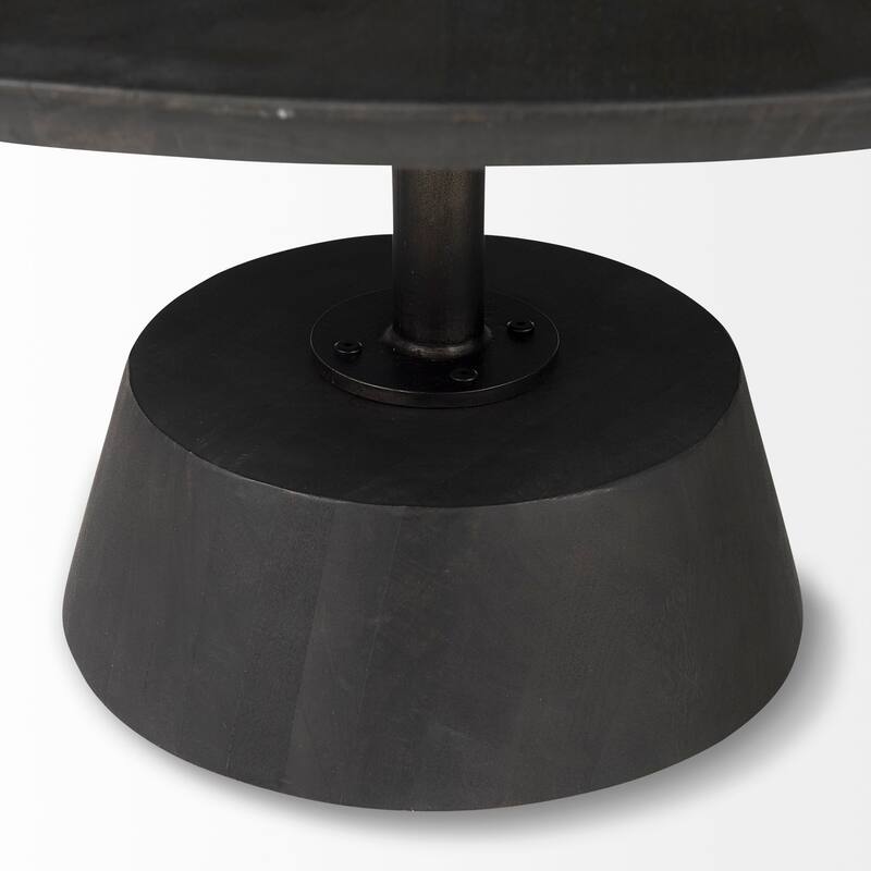 Maxwell Dark Brown Wood w/Black Metal Pedestal Round Side Table
