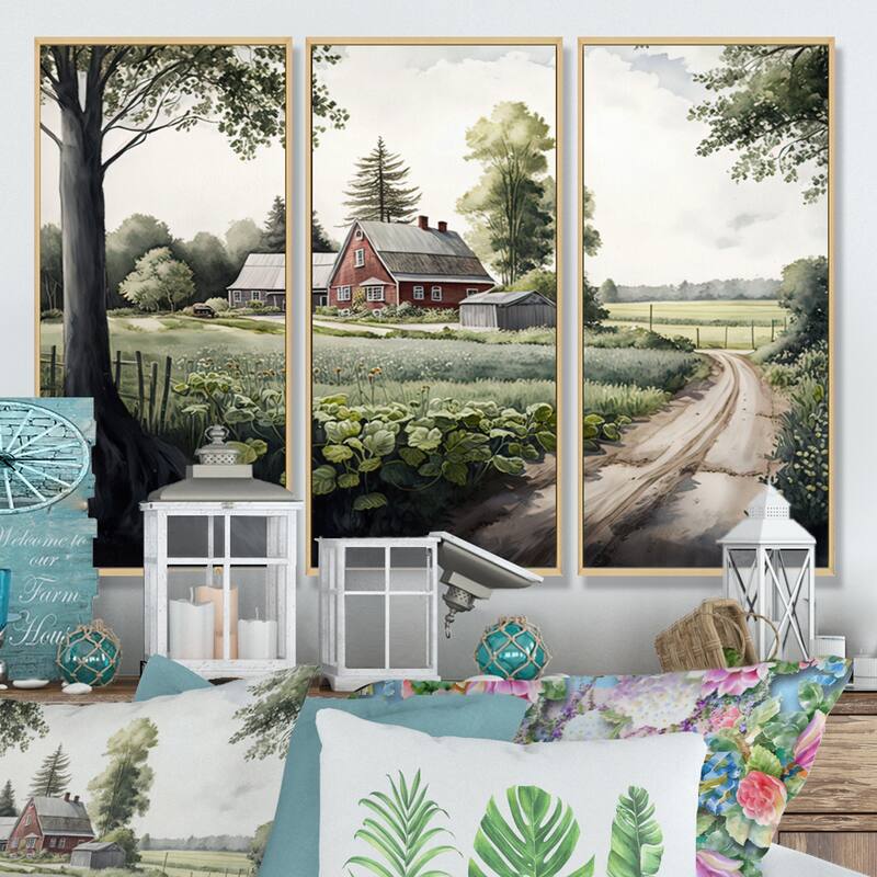 Designart "Welcome To The Farm II" Farmhouse / Country Framed Canvas Art Print - 3 Panels