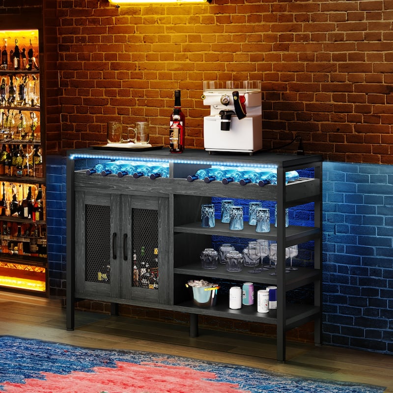 Moasis 47" Wine Bar Cabinet with Power Outlets and LED Lights Industrial Coffee Bar Cabinets - 47.2"L x 15.7"W x 33.4"H