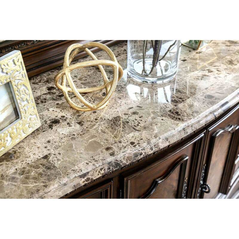 Brown Cherry Finish Royal Bedroom Set Bed Nightstand Dresser Mirror Chest