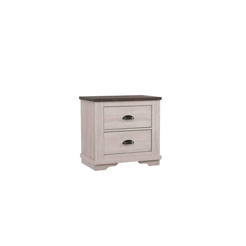 Chalk Gray 2-Drawer Nightstand, Contemporary Style - Off White+Gray