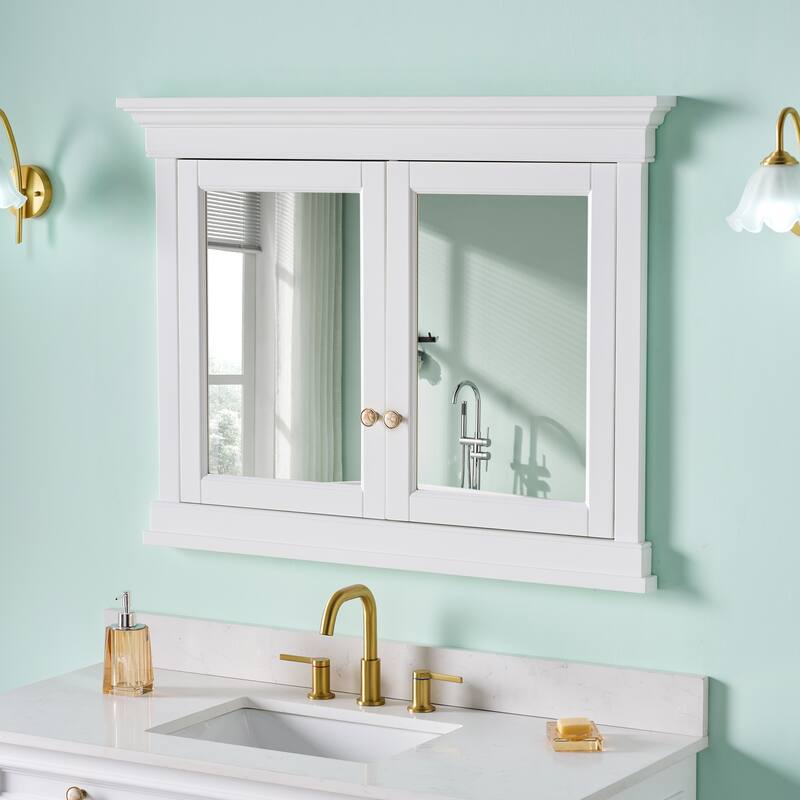42"W X32''H Bathroom Recessed Wall-Mounted Solid Wood Framed Medicine Cabinet With Adjustable Glass Shelves - 42"W X32''H