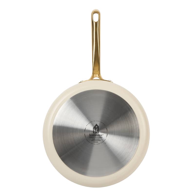 Bloomhouse 10 Inch Heavy Duty Aluminum Premium PFA Free Ceramic Nonstick Frying Pan Skillet with Lid - Almond Cream