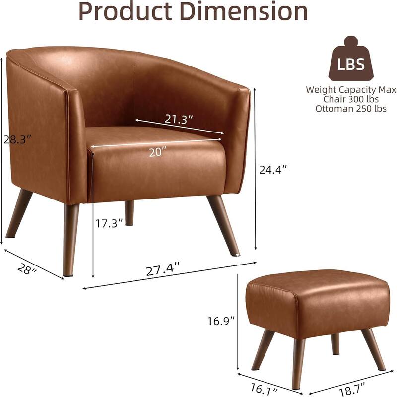 Accent Chair with Ottoman,Modern Barrel Chair and Footrest,Mid Century Living Room Chairs,Upholstered Armchair