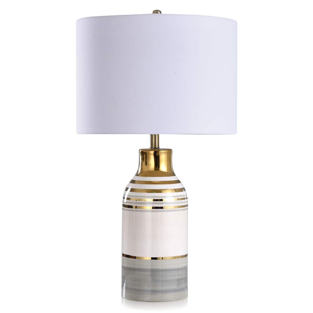 Cameron- Multi-Colored Milk Jar Ceramic Body Table Lamp - Grey Finish - White Shade