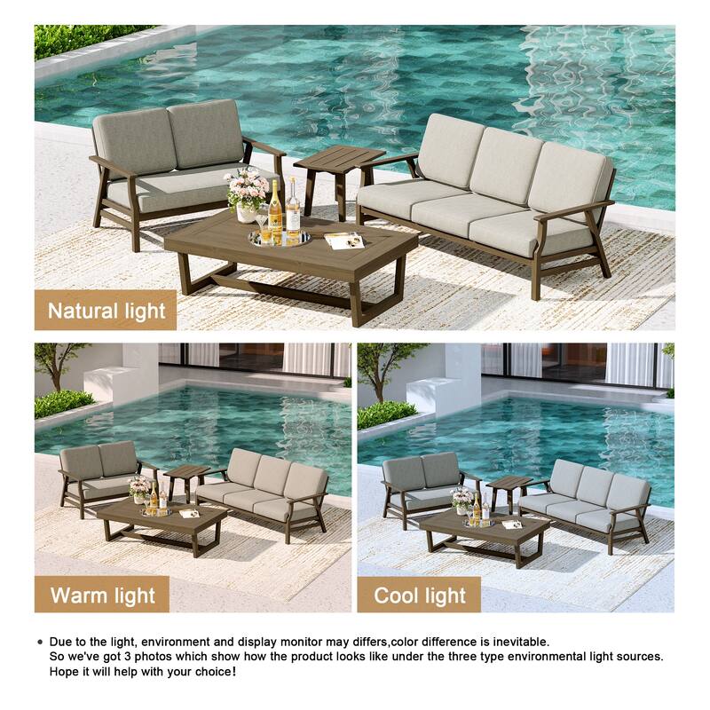 Teak Outdoor Seating Set with Daybed & Tables.