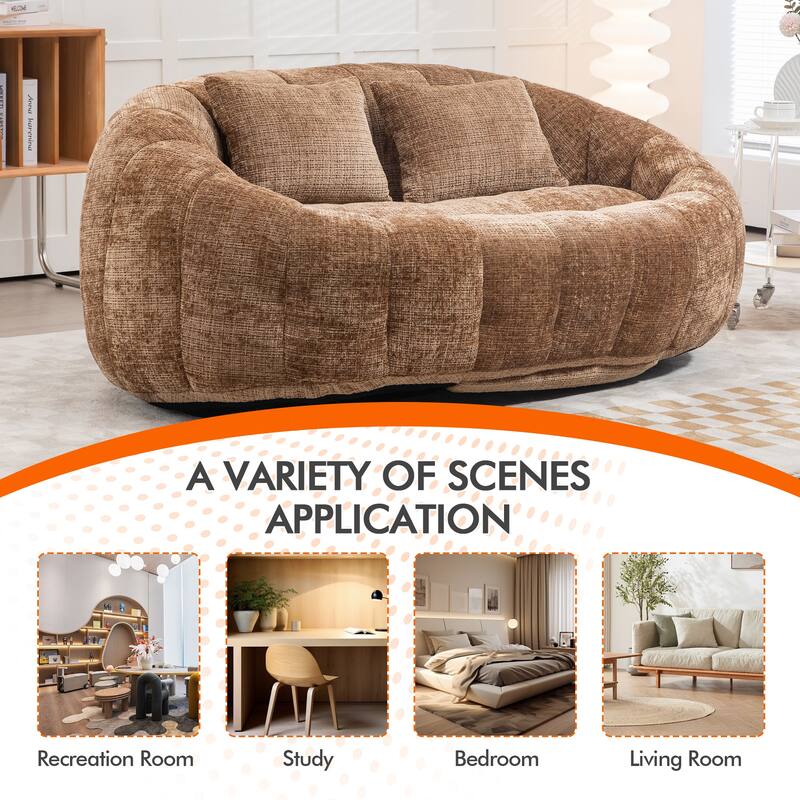 HOMEFUN Chenille Upholstered Durable Comfort Lounger High Back Bean Bag Loveseat Sofa
