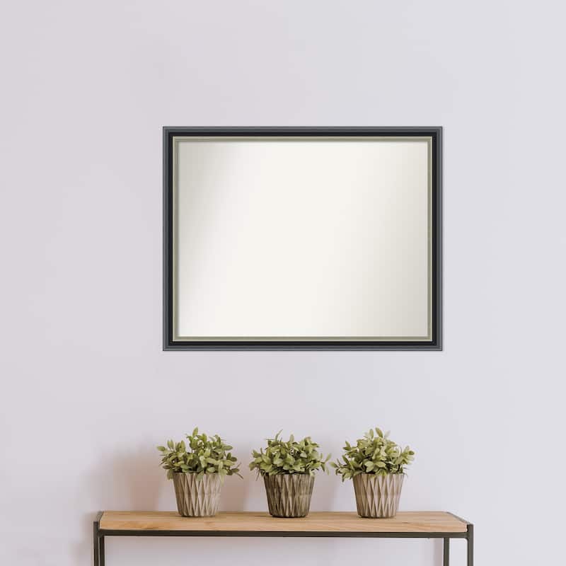 Theo Black Silver Non-Beveled Wood Framed Wall Mirror - Theo Black Silver