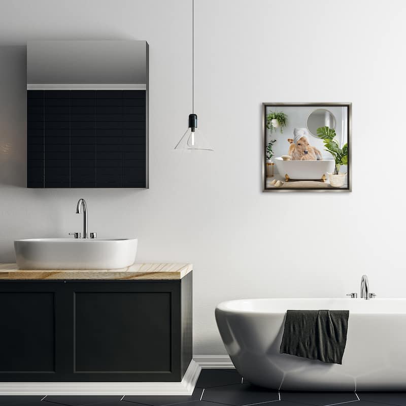 Stupell Pampered Cow in Bath Framed Floater Canvas Wall Art Design By CAD Designs