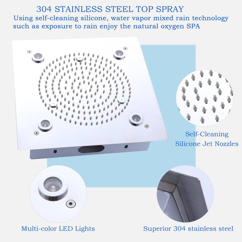 Luxury Ceiling Mounted 9-color LED 4-Way Complete Rain and Spray Shower System with 6 Body Jets and Showerhead
