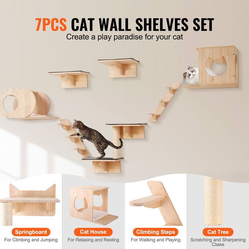 Wall-Mounted Cat Furniture Set with 2 Nests, Hammocks & Tree