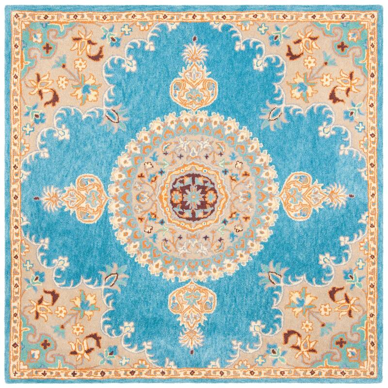 SAFAVIEH Handmade Heritage Fretwork Traditional Oriental Wool Rug - 6' Square - Blue/Beige