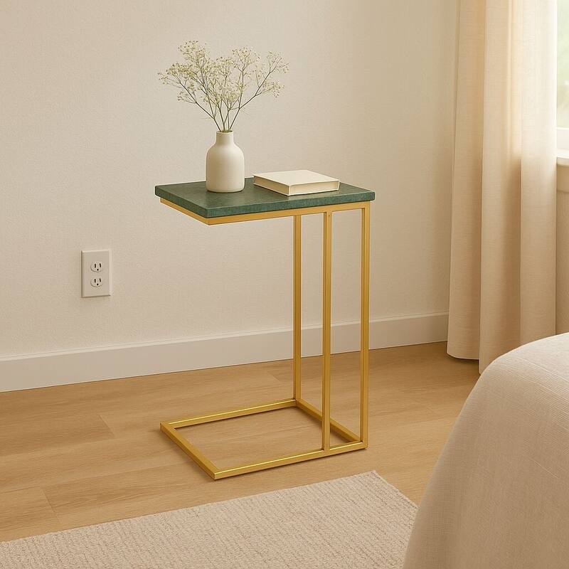 Marble "C" Table For Living Room Set Of 1 With Metal Frame-24 Inch Height - Green