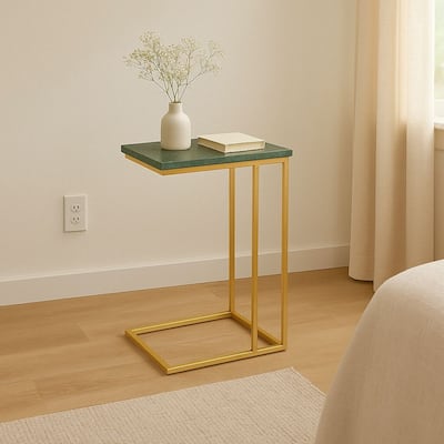 Marble "C" Table For Living Room Set Of 1 With Metal Frame-24 Inch Height