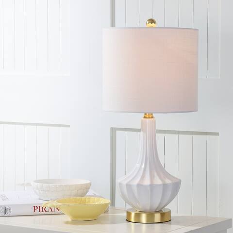 Gaston 21.5" Ceramic Mini LED Table Lamp, Brass/White by JONATHAN Y