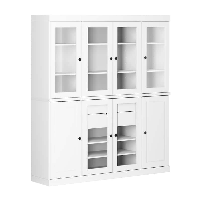 100% Solid Wood Kitchen China Pantry Buffet with Glass or Solid Wood Doors and 2-Drawer Kit by Palace Imports - 65" x 71.5"