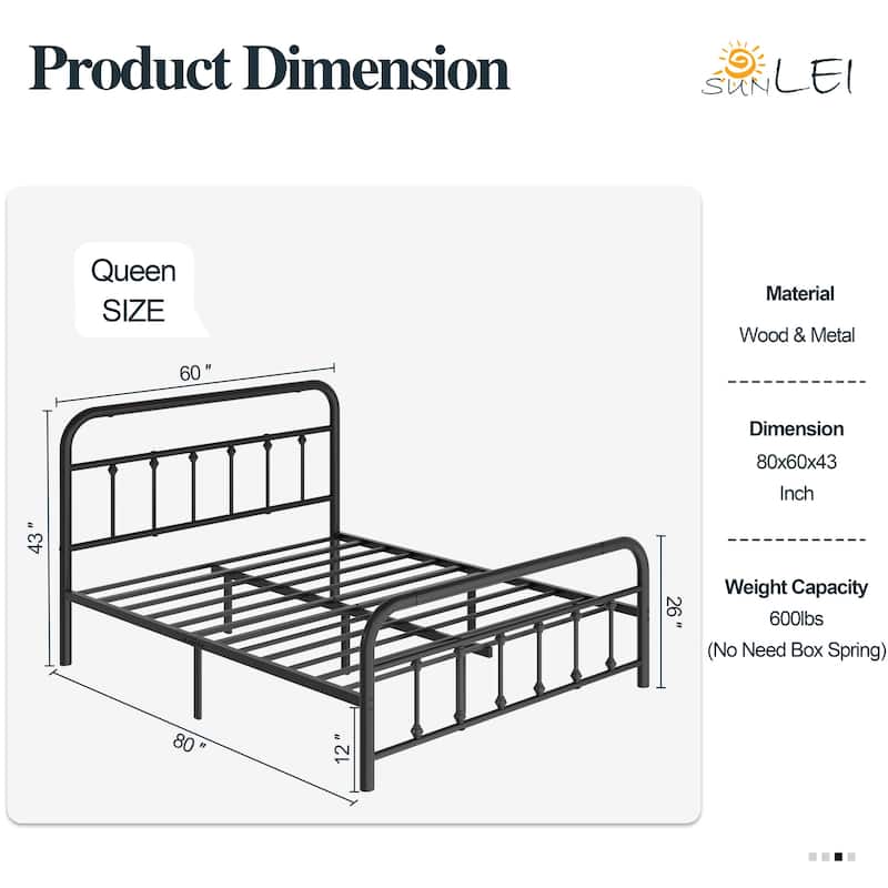 Metal Bed Frame with Headboard and Footboard